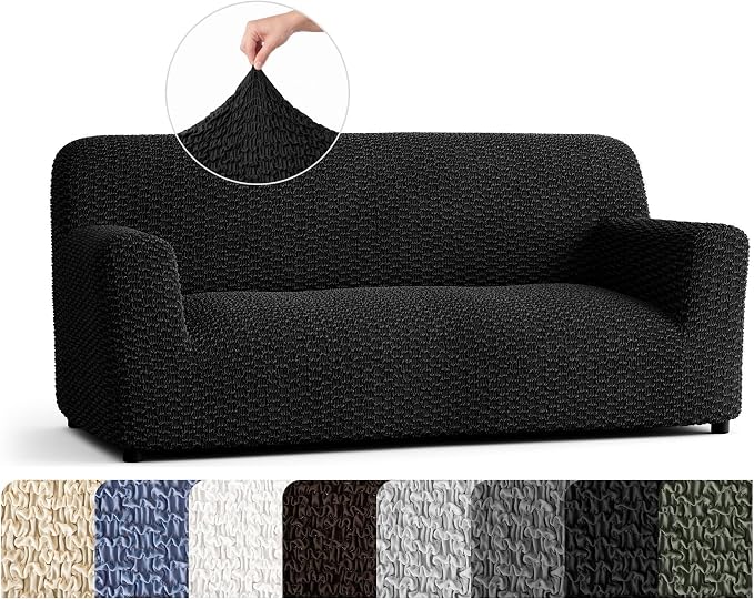 PAULTO BY GA.I.CO. Stretch Sofa Slipcovers – Soft Elastic Fabric Couch Cover for Armchair Loveseat 3-Seater & 4-Seater Sofa Cover – Non-Slip Furniture Protector Washable - Black (64"-85" Wide) by PAULATOBYGAICO