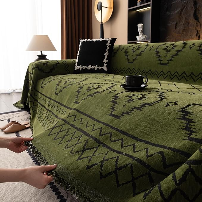 VClife Bohemian Green Couch Cover for Dog, Non Slip Sectional Sofa Covers Furniture Protector Washable Tribal Pattern Couch Covers for 3 Cushion Couch Sofa, Soft Pet Sofa Slip Cover, Green, 71"X150" - Image 9