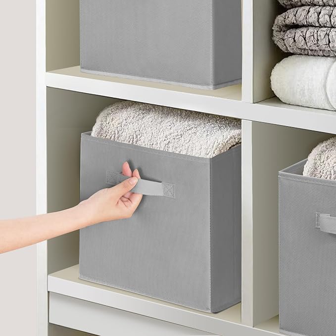 11 Inch Fabric Storage Cubes, Sturdy Foldable Storage Bins, Heavy Duty Cube Organizer for Clothes, Blankets, Shelves, Closets, Bedroom, Living Room, Gray, 6 Pack - Image 6