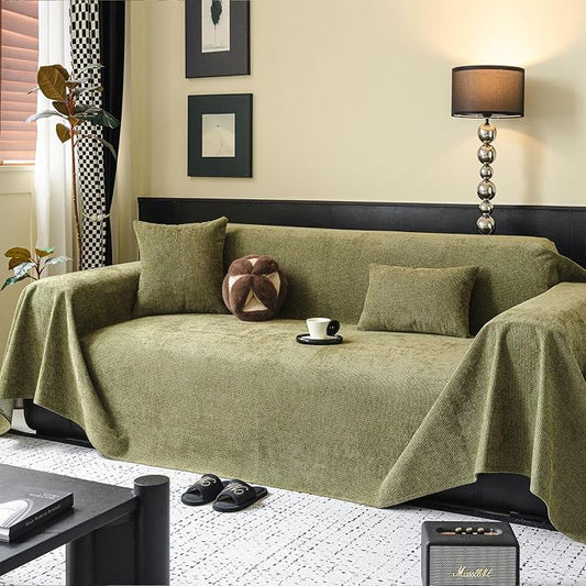 ROOMLIFE Non Slip Waterproof Couch Cover Sofa Covers for 3 Cushion Couch Washable, Furniture Protector Sofa Couch Cover for Dogs, Soft Sofa Slipcover, Couch Throw Blankets (Green 71''X150'') by ROOMLIFE