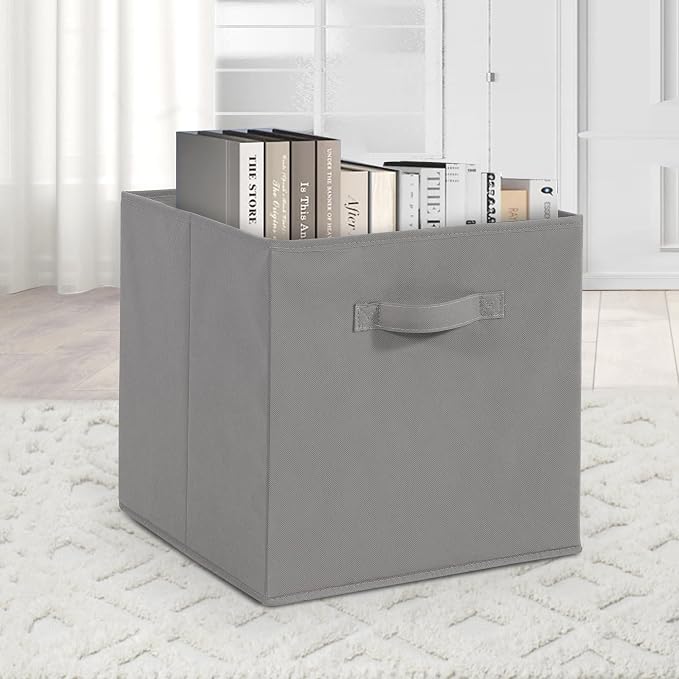 11 Inch Fabric Storage Cubes, Sturdy Foldable Storage Bins, Heavy Duty Cube Organizer for Clothes, Blankets, Shelves, Closets, Bedroom, Living Room, Gray, 12 Pack - Image 6