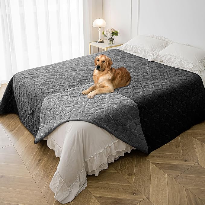 Waterproof Couch Cover for Dogs - Washable Pets Furniture Protector | TPU Leak-Proof Liner, Lightweight & Reversible, Fits Chair, Sofa, Bed, 82" x 82" , Black/Darkgrey by TuffeelHome