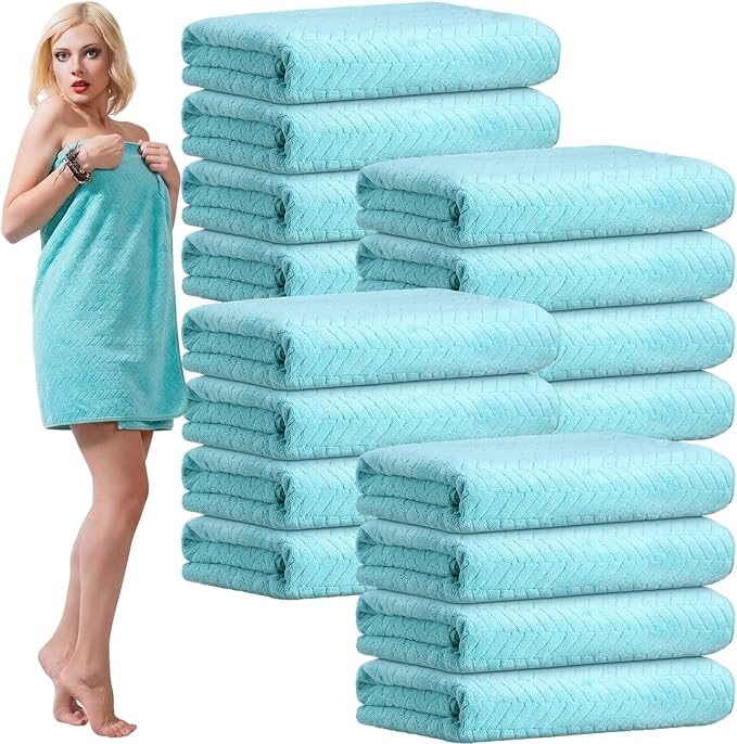 SmoothNovelty 16 Pack Microfiber Bath Towels Bulk 27'' x 60'' Oversized Size Bath Towel Highly Absorbent Extra Large Soft Drying for Beach Shower Summer Salon Sport Gym Party (Wheat,Light Blue) by SmoothNovelty