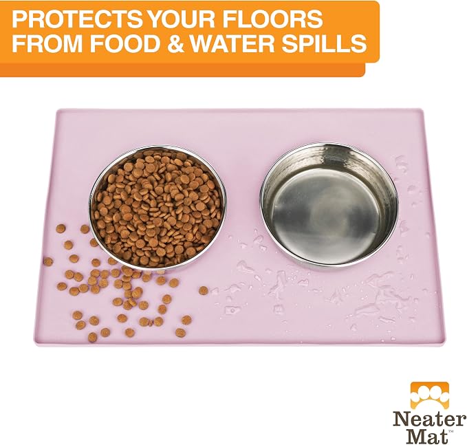 Neater Pet Brands Neater Mat Pet Mats for Food and Water, Cat & Dog Bowl Mat Waterproof Silicone, Feeding Tray, Dog Food Mats for Floors, Placemat w/Raised Edge for Under Bowls, 24" x 16", Light Pink - Image 2