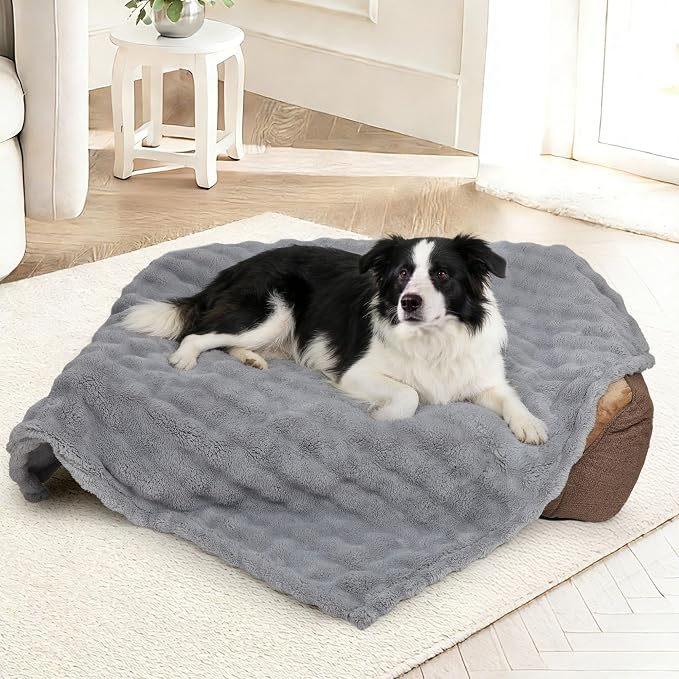 Dog Blankets Washable Pet Blanket - Fluffy Fuzzy Cat Puppy Blanket with Premium 300GSM 3D Fleece Bubble for Pet Kitten Doggy, Grey, 30x40IN by ZAKAPAWS