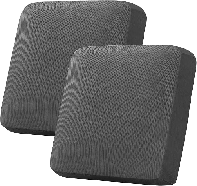 H.VERSAILTEX Velvet Stretch Couch Cushion Cover Plush Cushion Slipcover for Chair Loveseat Sofa Cushion Furniture Protector Seat Cushion Sofa Cover (2 Piece Large Sofa Cushion Covers, Grey Striped) by HVERSAILTEX