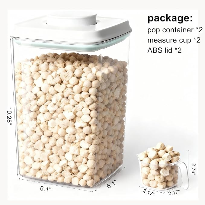 3-5 Lbs Dog Cat Treat Container Pop Pet Food Storage Container 4.2qt *2 | with 0.13qt Measure Scoop Airtight Stackable BPA-Free Pet Storage Bin Canister Pop Lid Plastic Container for Kibble & Treats - Image 2