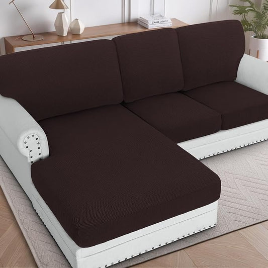 H.VERSAILTEX Backrest Cushion Covers Sectional Couch Back Cushion Covers for Sectional Sofa Set for Both Left/Right Couch (Back Only: 1 Chaise + 2 Sofa, Chocolate) by HVERSAILTEX