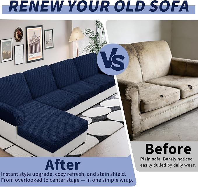 YEMYHOM Couch Cushion Covers for Sofa, Stretch Sectional Back Cushion Covers Washable Thick Furniture Protector Sofa Slipcovers for Pets (1PC Back Couch Cover, Navy) - Image 4