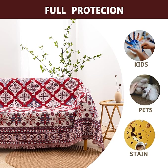 Homcosan Sofa Slipcovers Towel Reversible Couch Cover for 4 Seat Cushion Blanket Sofa Cover Bohemian Couch Slipcovers with Tassels Couch Protector for Pets, Kids （XX-Large - Image 3