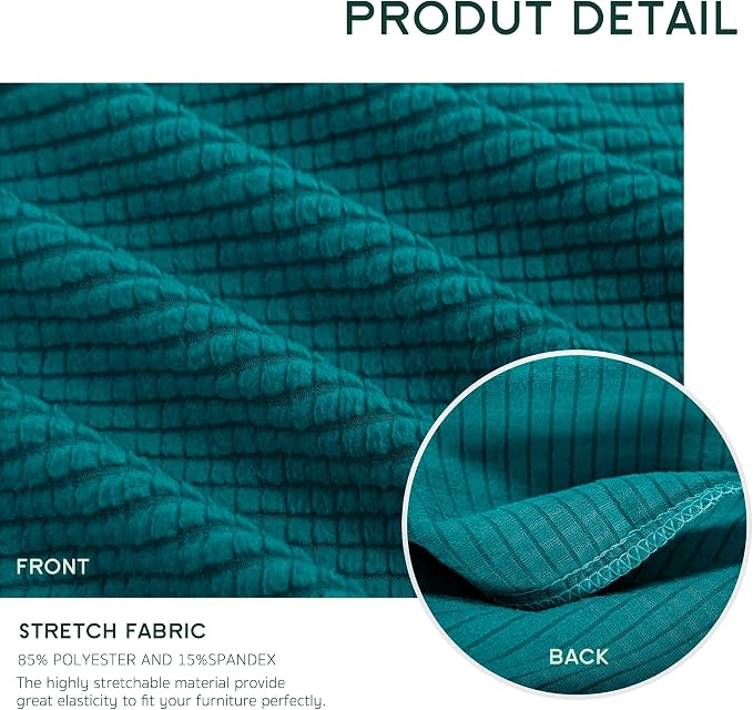 Hokway Stretch Couch Cushion Covers, 3 Piece Individual Sofa Cushion Slipcovers，Jacquard Sofa Seat Slipcover Set, Non-Slip Protector for Cushion (Teal,Small-3PC) - Image 2