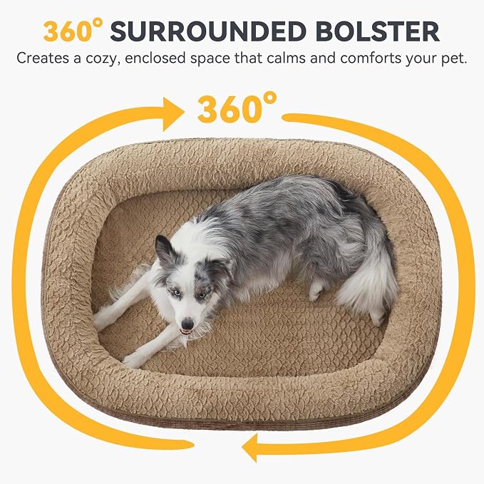 JOEJOY Orthopedic Dog Beds Large Sized Dog, XL Egg-Crate Memory Foam Pet Couch Bed with Bolster Sides, Waterproof Lining, Removable Washable Cover & Non-Slip Bottom, Brown - Image 3