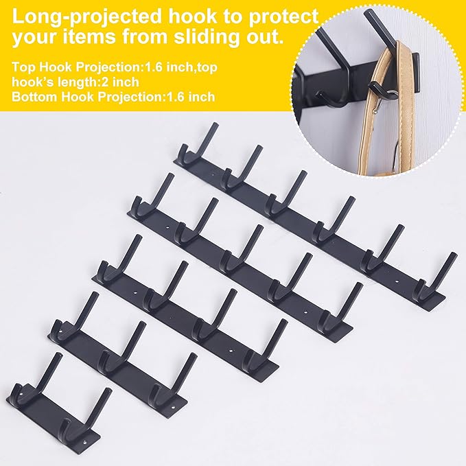 WEBI Coat Rack Wall Mounted,5 Coat Hooks for Hanging Coats,Heavy Duty Metal Double Hook Rack Hook Rail Wall Coat Rack with Hooks Coat Hanger Wall Mount for Clothes Entryway Jacket,Black - Image 7