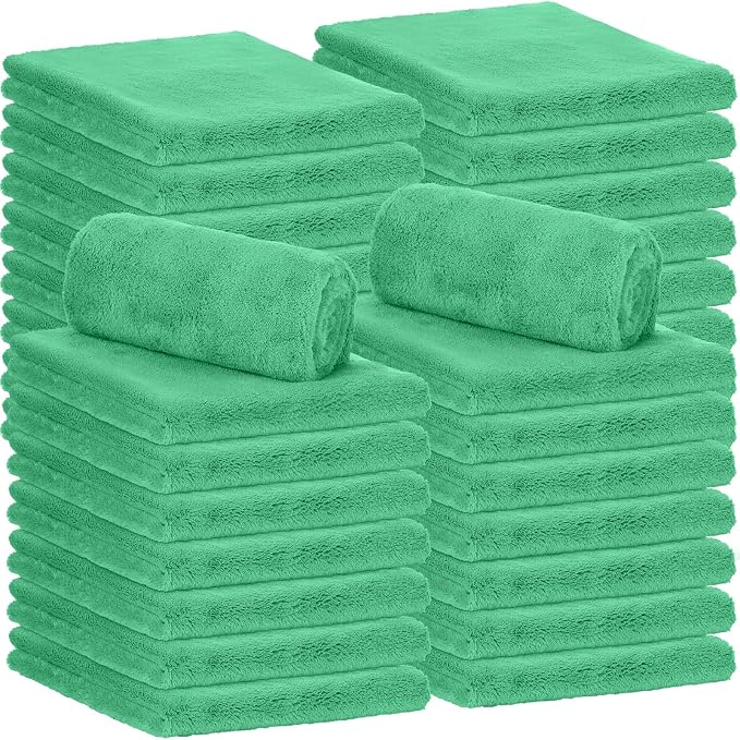 Shimeyao 30 Pcs 16 x 16 Inch Edgeless Microfiber Plush Towels for Cars Detailing Drying Wash Polishing Absorbent Cleaning Cloths, 500 GSM (Grass Green) by Shimeyao