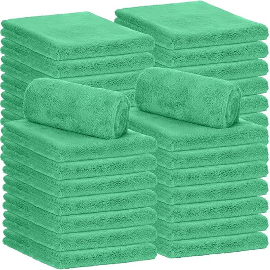 Shimeyao 30 Pcs 16 x 16 Inch Edgeless Microfiber Plush Towels for Cars Detailing Drying Wash Polishing Absorbent Cleaning Cloths, 500 GSM (Grass Green) by Shimeyao
