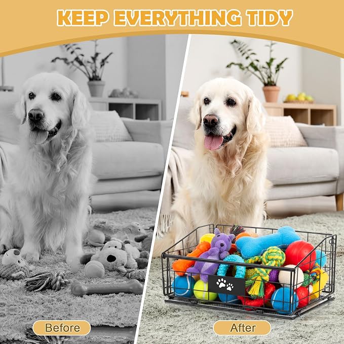Mimorou 3 Pack Metal Dog Toy Baskets Multi-sized Foldable Dog Toy Bins Box Storage Container Organizer for Living Room Area Decorative Pet Accessories Coat Clothing Storage Holder Baskets(Black) - Image 4