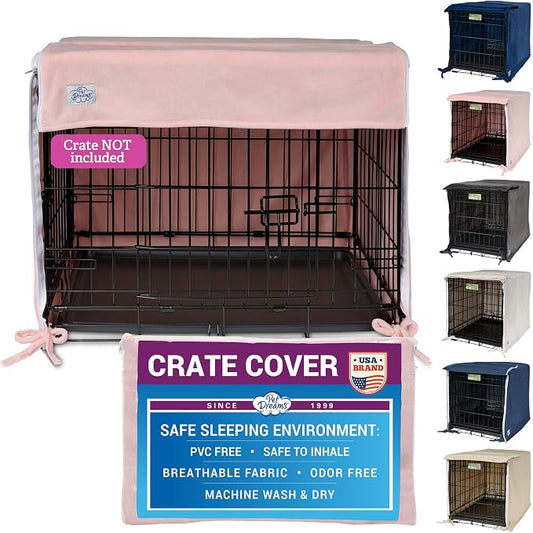 Pet Dreams Dog Crate Cover - Breathable Fabric Kennel Topper for Double-Door Crates, Fits iCrate Dog Cages 18, 24, 30, 36, 42, 48 Inches (Pink, Large, 36") by PetDreams