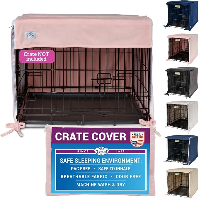 Pet Dreams Dog Crate Cover - Breathable Fabric Kennel Topper for Double-Door Crates, Fits iCrate Dog Cages 18, 24, 30, 36, 42, 48 Inches (Pink, Small, 24") by PetDreams