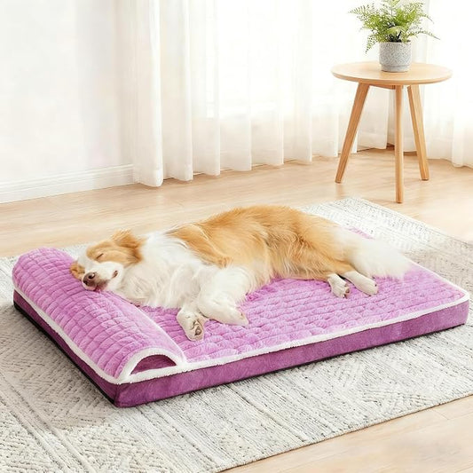 Orthopedic Large Dog Bed Pillow Pet Sofa Bed 48''X30'' Lilac | Egg-Crate Foam Pet Couch Large Sized Dog, Waterproof Removable Washable Cover,Furry Puppy Crate Mat With Nonskid Bottom by Unknown