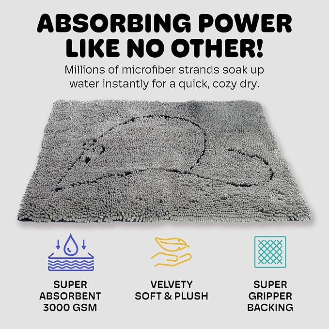 Dog Gone Smart Cat Litter Mat - Super Absorbent Microfiber - Plush Surface Traps Litter, Dirt & Moisture - Washable, Non Slip - Built with Double Basting & Stitching for Lasting Use - Grey, 35 x 26 In - Image 3