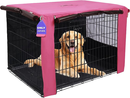 HiCaptain Breathable Dog Crate Cover 48 Inch, Durable Heavy Duty Kennel Cover, Dual Zippered Panels, Windproof Waterproof UV-Resistant(Pink) by HiCaptain