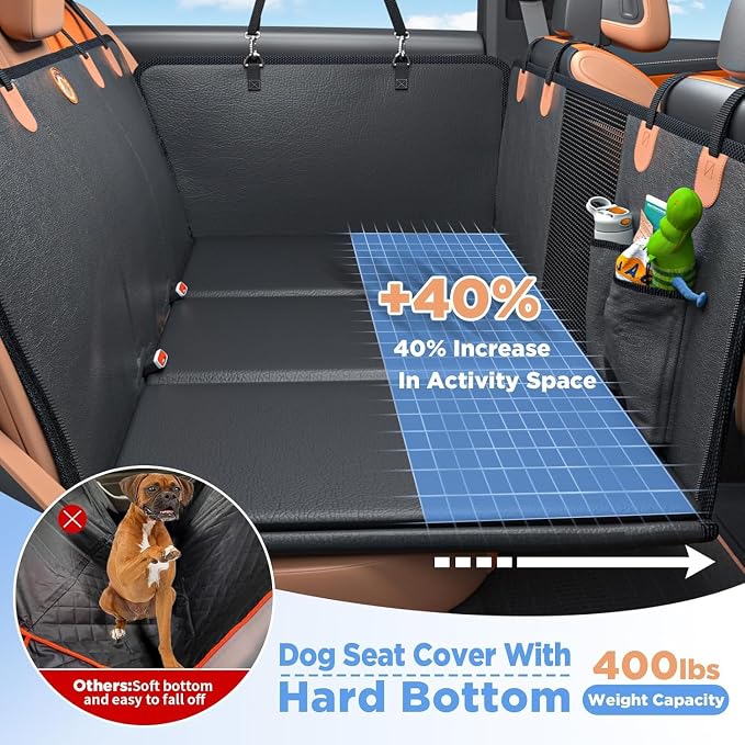MYJAQI Back Seat Extender for Dogs, Hard Bottom Dog Car Seat Cover | 100% Waterproof PU Leather, Holds 400lbs, Scratch Proof and Anti Slip Dog Hammock for Car, Mesh Window & Dog seatbelt - Image 2