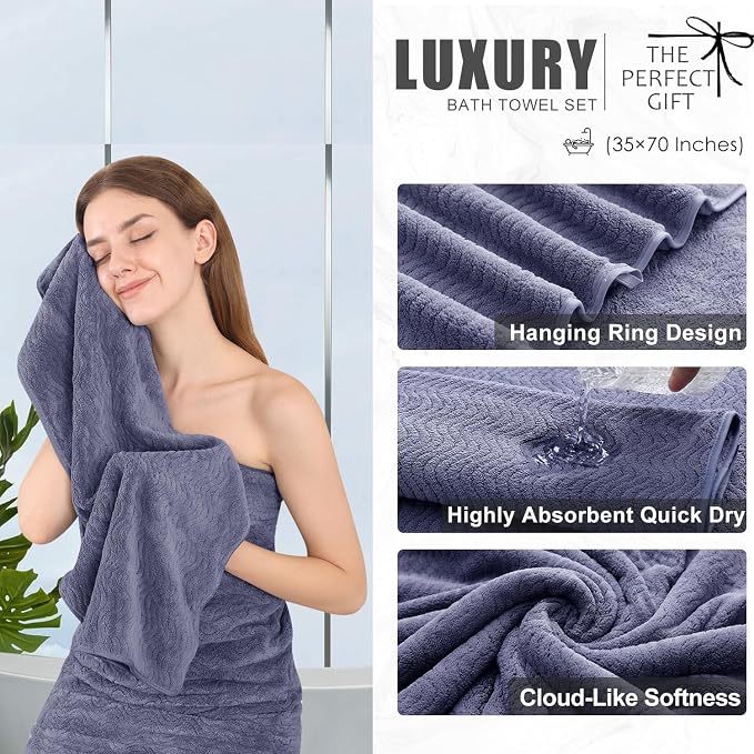 4 Piece Extra Large Bath Towel 35"x70" Oversized Bath Sheet Bath Towel Set for Bathroom Ultra Soft Cozy Highly Absorbent Quick Dry Bathroom Towel for Spa Gym Hotel,Shower Towel for Daily Use,Wedgewood - Image 3