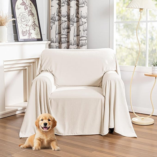 MYSKY HOME White Armchair Couch Cover for Sofa, Couch Covers for Dogs Washable, Couch Cover Blanket Modern Sofa Slipcovers, Super Soft Sofa Furniture Cover for Reclining Couch, 71" x 91" by MYSKYHOME