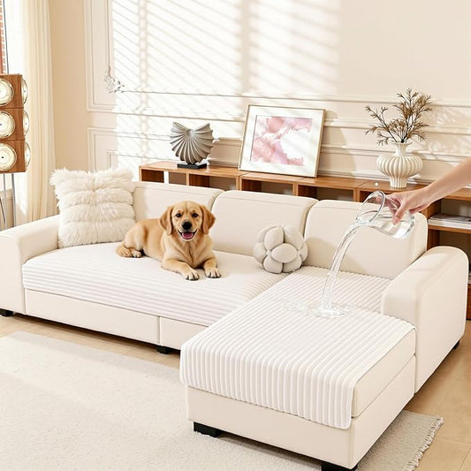 MEETSKY 100% Waterproof Sectional Couch Covers, 2 Pieces Washable L Shaped Couch Covers Sofa Blanket for Dogs,Pet Friendly Furniture Protector for Leather Sofa,Off White, XX-Large, 35"x70.9"+35"x70.9" by MEETSKY