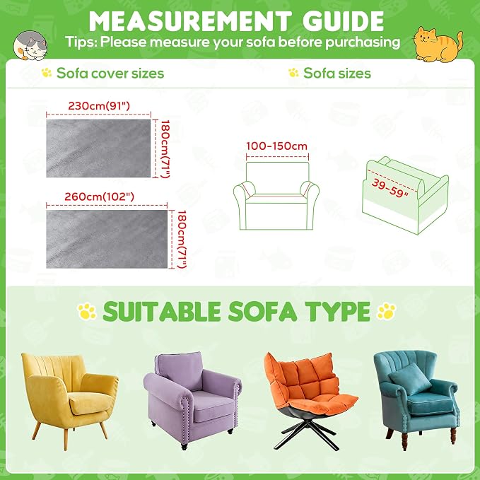 Loiion Cat Scratch Couch Cover Waterproof Sofa Cover 102"x71" | Pet-Friendly Couch Protector, Anti-Scratch & Non Slip Sofa Cover For Cats Dogs Kids, Machine Washable - Image 5