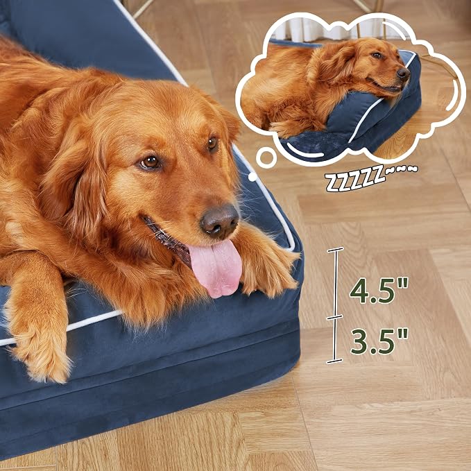 Casa Paw Orthopedic Washable Dog Bed for Large Dogs, 36x27in, Navy Blue | Orthopedic Foam Relieves Joint Pressure, Bolsters Supports Head And Neck, Washable Cover, Non-Slip Bottom - Image 7