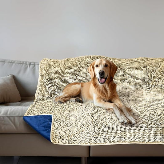 Muddy Mat® Dog Blanket - Chenille Water Absorption Blanket for Bed & Couch Cover for Dogs Washable, Anti-Slip Soft and Durable Furniture Protector for Dogs - Beige 40"x50" by MuddyMat%C2%AE