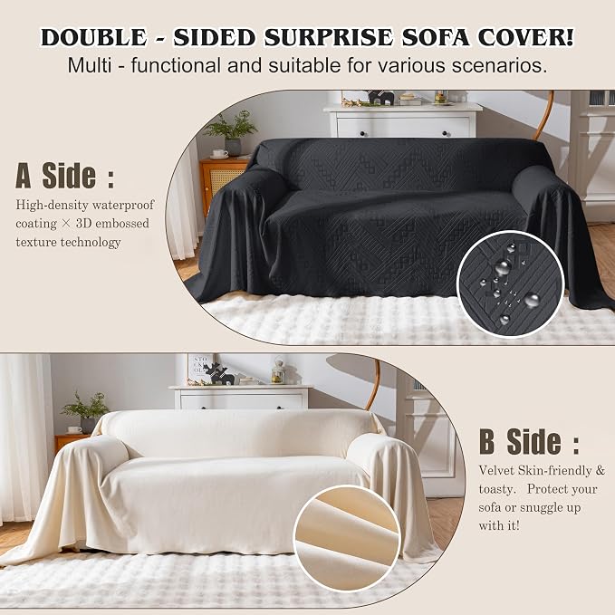 Waterproof Couch Cover, Reversible, Pet-Friendly, Washable and Anti-Slip Couch Covers for Sofa Protection with 3 Cushions, Sofa Slipcovers for Dogs and Cats (71×118in/Black) - Image 3