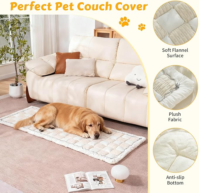 Pet Couch Cover for Dogs & Cats, Soft Flannel Non-Slip Couch Sofa Cover Protector, Dog Bed Sleeping Mat, Washable Reversible Anti-Slip Dog Bed for Small Medium Large Pets(27.6X59.05, Beige) - Image 2