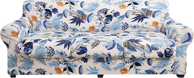 hyha Stretch Couch Covers, Sofa Cover for 3 Cushion Couch Pet Friendly | Floral Pattern, Printed, 4 Pieces, 3 Separate Cushion Sofa, Durable Anti-slip Washable Protector with Elastic Bottom for Dogs by hyha