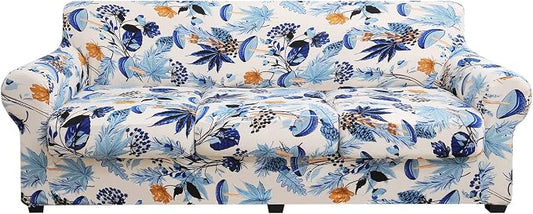 hyha Stretch Couch Covers, Sofa Cover for 3 Cushion Couch Pet Friendly | Floral Pattern, Printed, 4 Pieces, 3 Separate Cushion Sofa, Durable Anti-slip Washable Protector with Elastic Bottom for Dogs by hyha