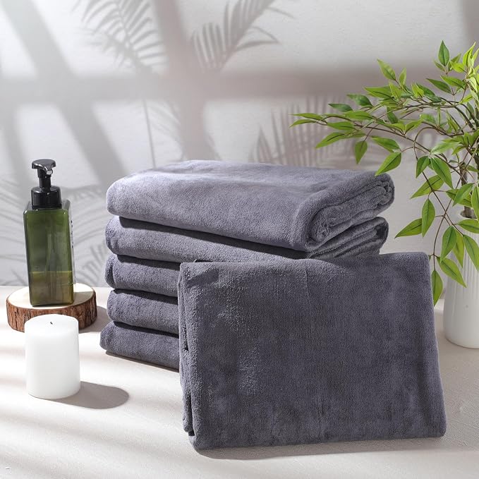 Mixweer 6 Pcs Oversized Bath Towels, 40 x 80 Inch Giant Microfiber Jumbo Bath Sheets Soft Bathroom Microfiber Quick Dry Absorbent Shower Towels for Spa Camping Beach(Dark Gray) - Image 3