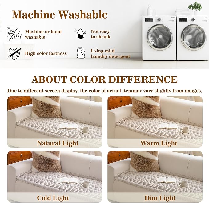 MYSKY HOME Couch Covers for 3 Cushion Sofa Pet Friendly, Couch Cover for Dogs, Sofa Covers for Pets Washable, Soft Non-Slip Sofa Slipcovers Furniture Protector Covers, Oatmeal, 27.6" x 70.9" - Image 7
