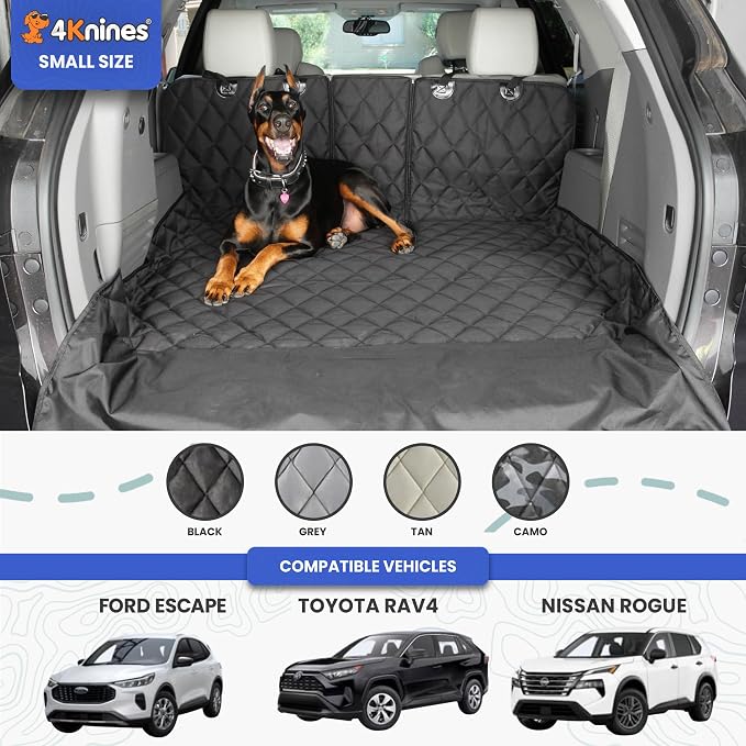 4Knines Split Cargo Liner for SUV – For Dogs & Pets, Heavy-Duty, Waterproof Trunk Mat & Cargo Cover – Fits 60/40 Split Bench & Armrest Pass-Through – Machine Washable, Non-Slip, Durable (Small, Black) - Image 2
