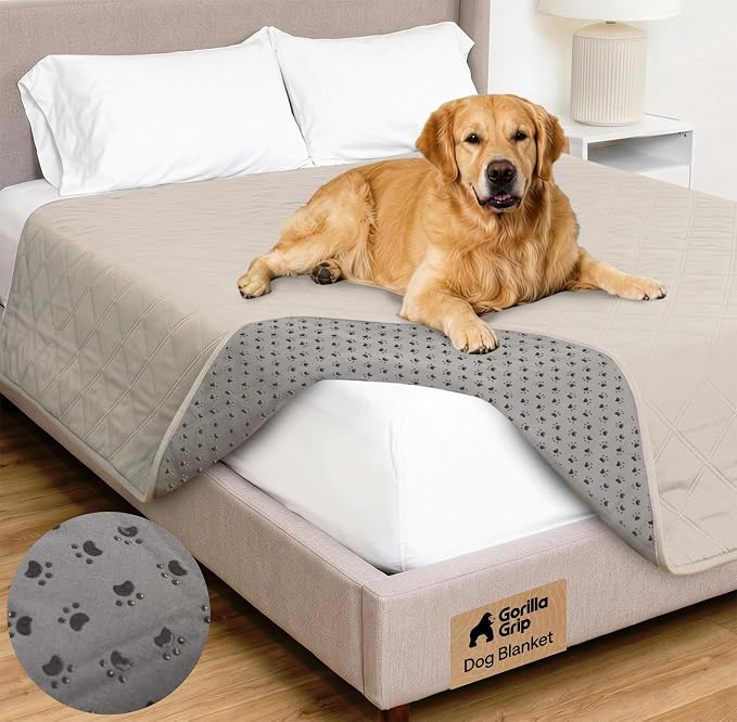 GORILLA GRIP® Waterproof Dog Blanket 82x82, Leakproof Couch Cover for Dogs, Silicone Grip Backing, Protects Sofa, Sectional, Bed, Crate, Car & RV, Tear-Resistant Washable Pet Blanket Light Taupe by Unknown