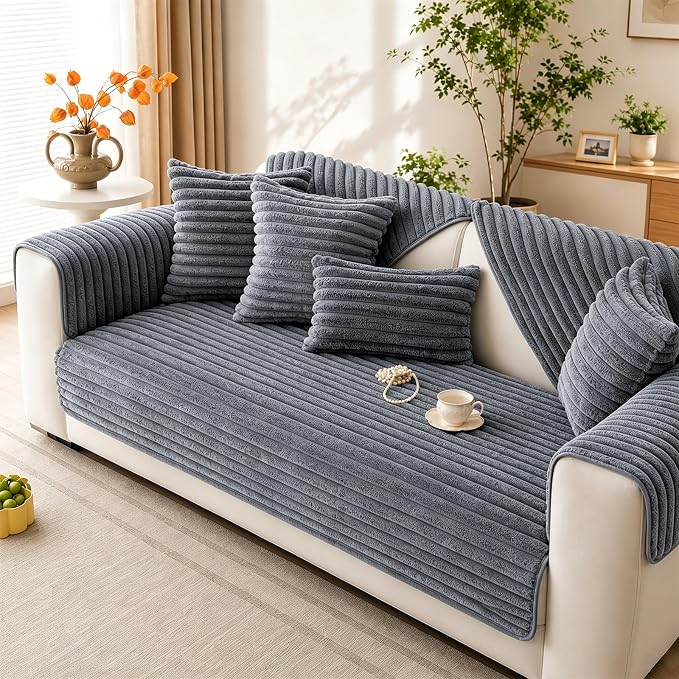 Waterproof Couch Cover for Dogs, Sofa Covers Washable & Non-Slip, Soft Dog Bed Blanket Protector for Sectional, Loveseat, Living Room Furniture (Light Gray, 35.43"x 94.49" 1 Pack) by KELUINA
