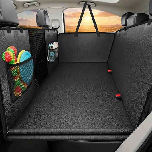 URPOWER PU Leather Back Seat Extender for Dogs, Hard Bottom Dog Seat Cover | Supports 550 lbs, Stable 3-Panel Hard Bottom, Added High-Density Foam for Comfort, Waterproof 900D Oxford, 45% More Space by URPOWER