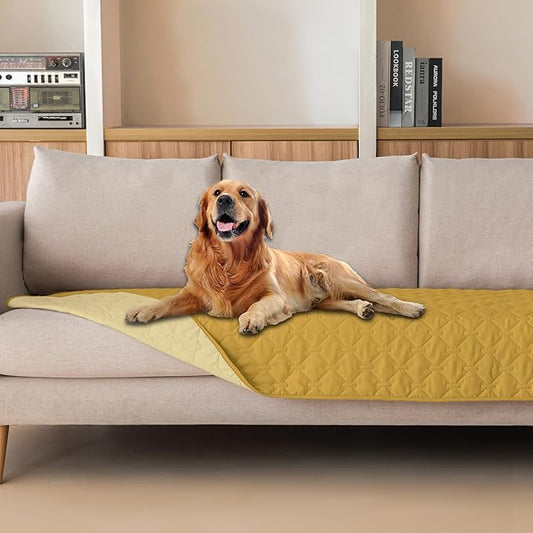 gogobunny 100% Double Sided Waterproof Dog Blanket Soft Pet Bed Cover Reversible Protect Furniture Couch Sofa Car for Puppy Cat Kids (Dark Yellow/Light Yellow, 30x80 Inch (Pack of 1)) by gogobunny