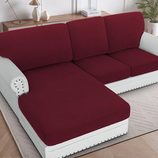 H.VERSAILTEX Sectional Couch Covers 3 Pieces Sofa Seat Cushion Covers L Shape Separate Cushion Couch Chaise Cover for Both Left/Right Sectional Couch (Seat Only: 1 Chaise + 2 Sofa, Burgundy) by HVERSAILTEX