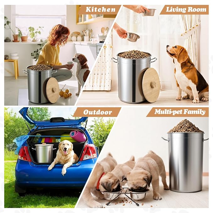 Maxdot 45 Lbs Stainless Steel Food Storage Container for Dog with Airtight Bamboo Lid Spoon & Wooden Claw Handle, Large Metal Pet Food Bin to Keep Fresh Easy Clean & Use for Dog Multiple Pet - Image 6