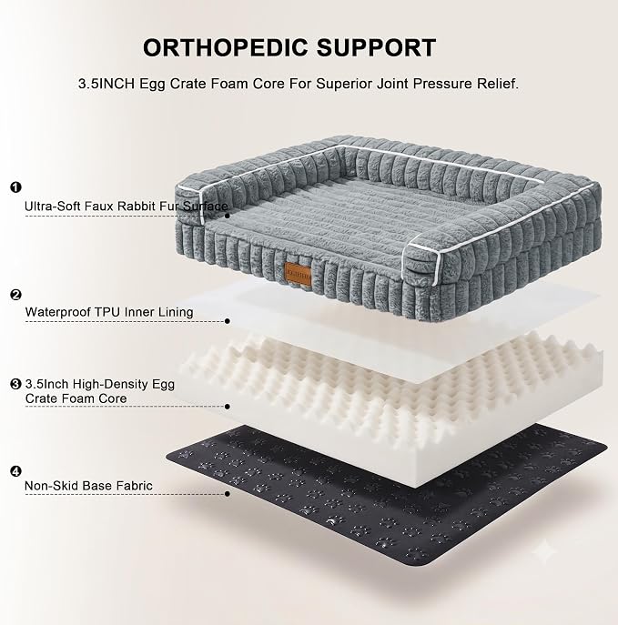 Orthopedic Calming Large Dog Bed Pet Sofa Bed 42''X28''Sage Grey | 3-Sided Pet Couch Large Sized Dog, Soft Egg-Crate Foam Dog Mat, Waterproof Removable Washable Cover, Nonskid Bottom Cat Bed - Image 6