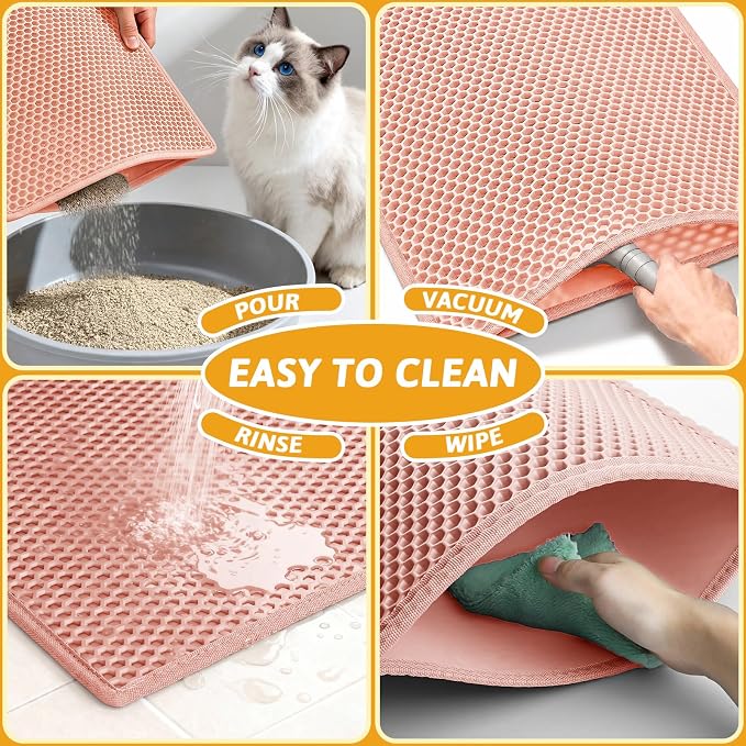 Pieviev Litter Mat, Double-Layer Waterproof Design, 30" x 24" Coral Red | Honeycomb Litter Trapping Mat Captures Scattered Particles to Stop Tracking, Waterproof Base Protects Floors, Easy to Clean - Image 6