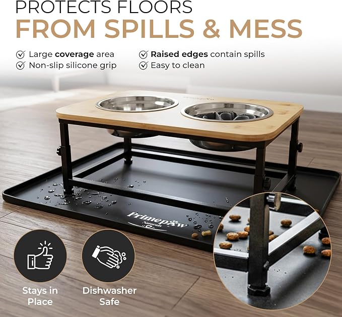 Adjustable Raised Dog Bowls – Elevated Dog Bowl Stand with Bamboo Stand, 2 Stainless Steel Bowls, Slow Feeder Insert & Silicone Mat – Dog Bowls with Stand for Small & Medium Dogs - Image 5