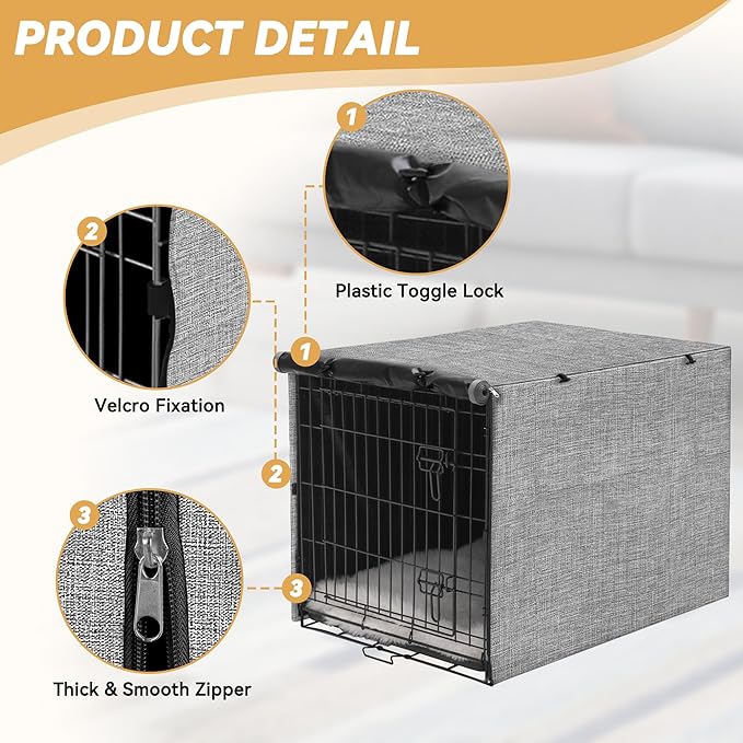 Dog Crate Cover - Double Door Waterproof Pet Kennel Cover, Durable 600D Polyester Protective Cage Cover for 24 Inch Dog Crate - Grey - Image 2