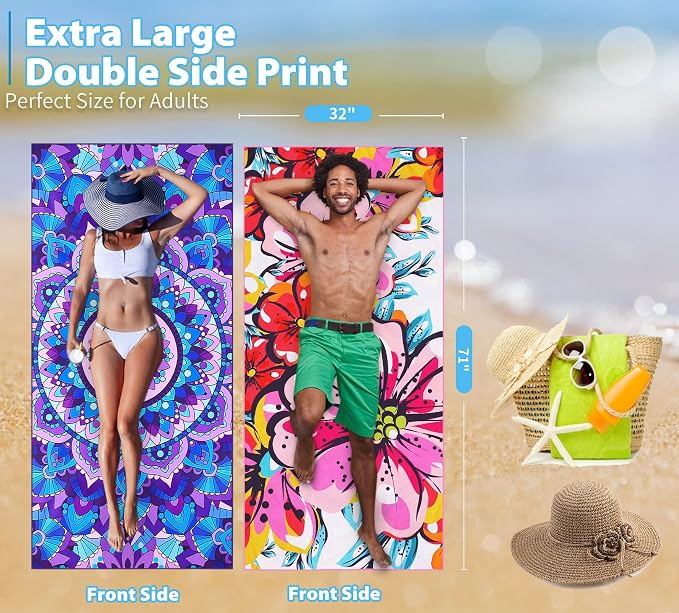 TwoYek Microfiber Beach Towel Extra Large 71x32 Mandala Floral 2 Pack | Thin & Lightweight, Sand Free, Super Absorbent & Quick Dry, Oversized Towels for Beach Bath Pool Swim Travel Essentials Gift - Image 3